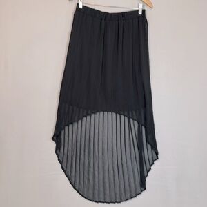 Japna Womens Size L/G Black Pleated Skirt High Low Hemline Lined